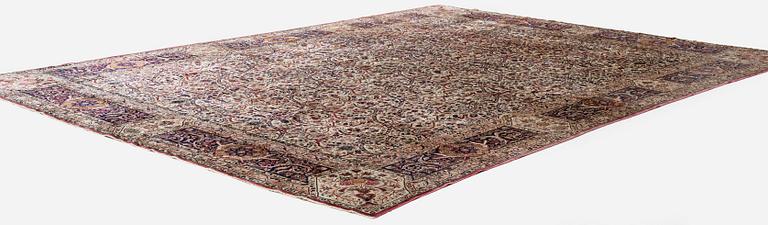 An antique silk Keshan of 'Arabesque' design, Central Persia, c. 410 x 297 cm.