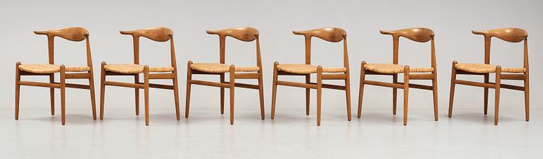 Hans J. Wegner, A set of six Hans J. Wegner 'cowhorn'chairs' 'JH-505, executed by cabinetmaker Johannes Hansen, Denmark 1950-60.