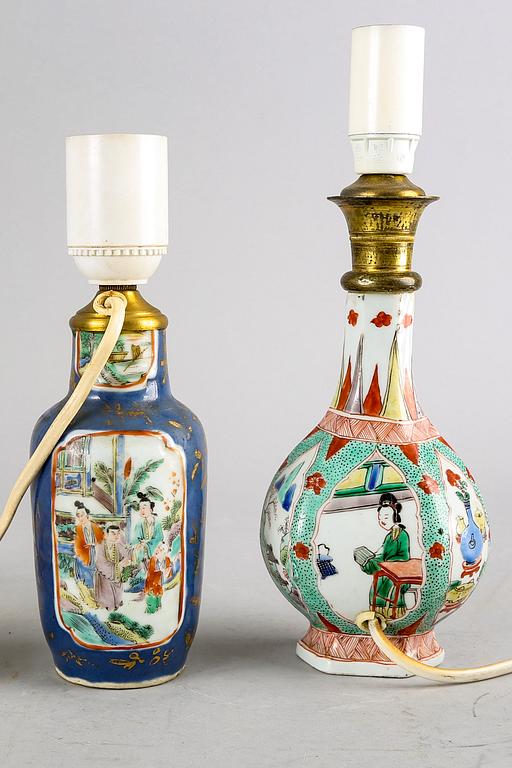 Bordslampor två st Kina Kangxi och 1700-tal porslin.
