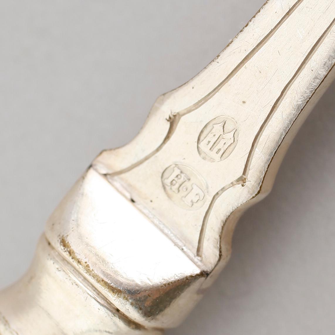 FISKBESTICK, 24 delar, nysilver, Danmark, 1900-talets förta hälft.