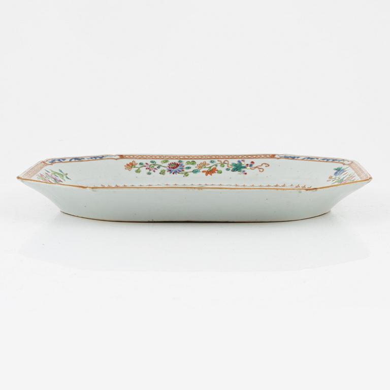 A Chinese famille rose 'double peacock' dish, Qing dynasty, Qianlong (1736-95).
