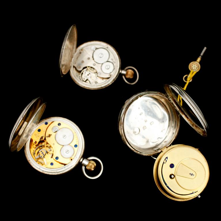 FICKUR, 3 st, silver, sekelskiftet 1900.