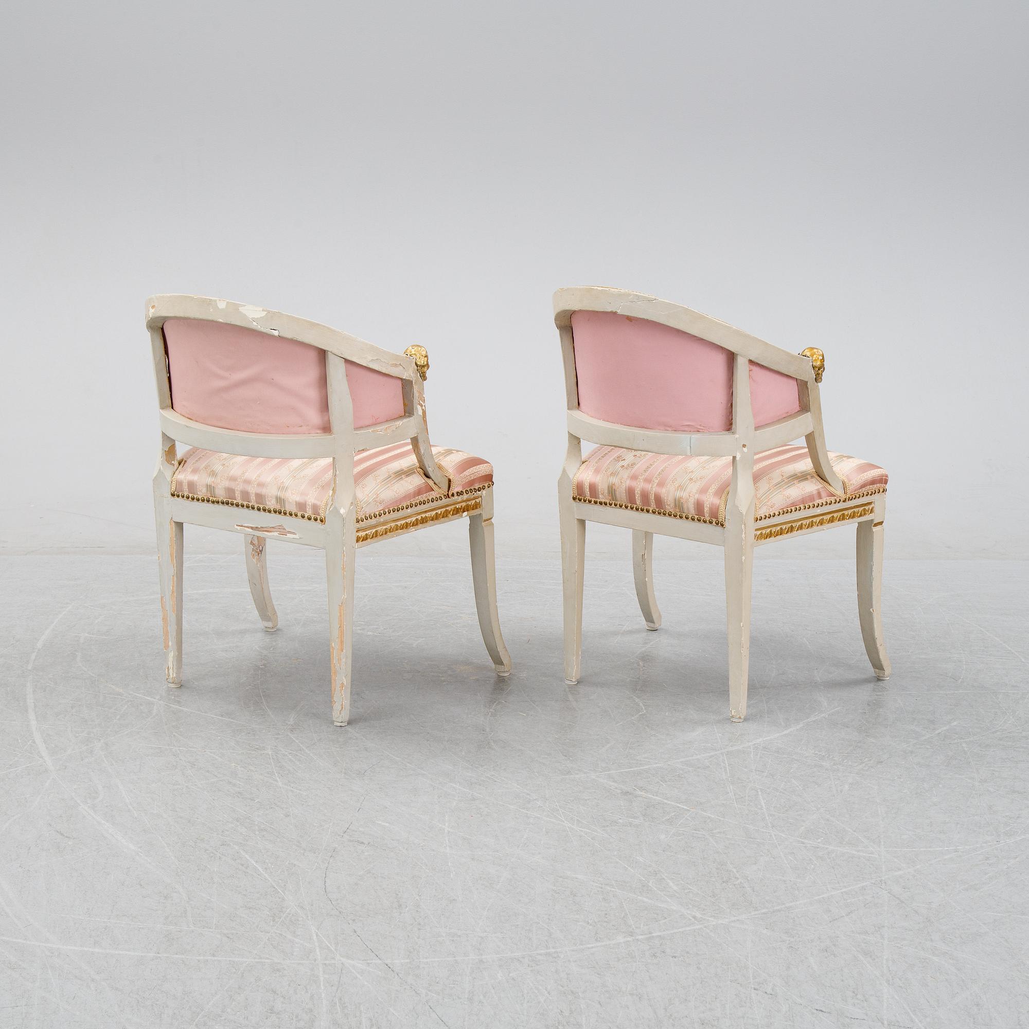 A pair of late Gustavian armchairs, 19th Century.