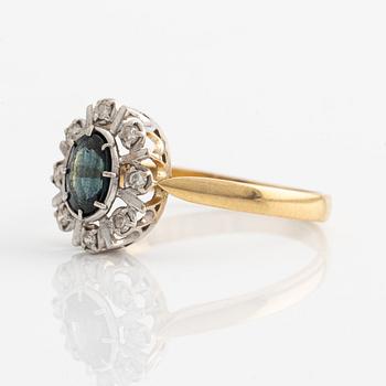 Ring, carmine ring, 18K gold with sapphire and small octagon-cut diamonds.