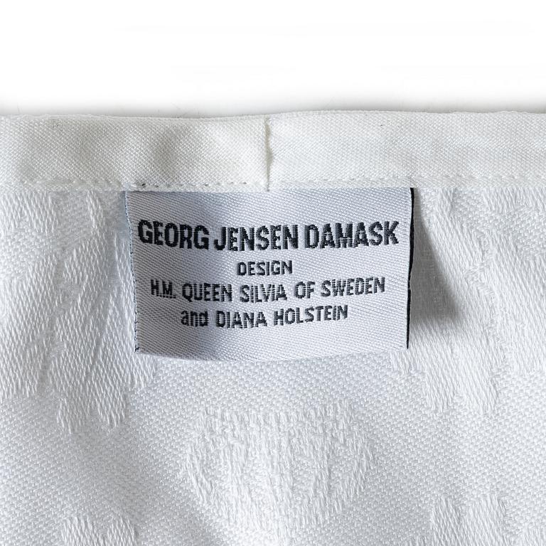 Tablecloths, 4 pcs, and 10 placemats, linen damask, "The Royal Anniversary and World Scout Centennial Present", Georg Jensen.