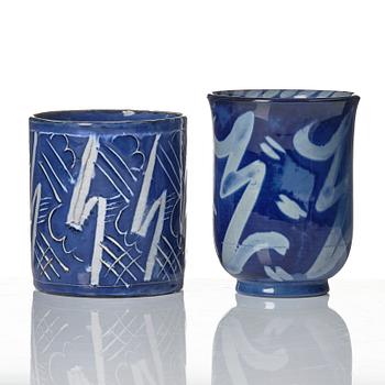 Wilhelm Kåge, two porcelain vases and an earthenware jar with cover, Gustavsberg, Sweden, 1924 and presumably 1930.