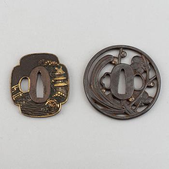 Two Japanese bronze Tsubas, Meiji period (1868-1912).