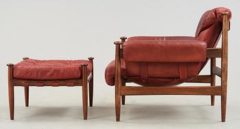 A Scandinavian palisander armchair and ottoman, IRE, Skillingaryd, Sweden 1970's.