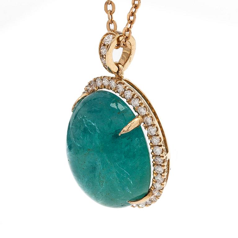 A 14K gold necklace with emerald and diamonds. With IGI certificate.