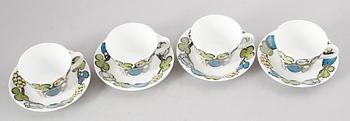KAFFEKOPPAR, 4 st, porslin, "Riviera", Gustavsberg, Stig Lindberg.