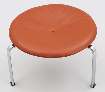 A Poul Kjaerholm brown leather and steel 'PK-33' stool, Fritz Hansen, Denmark 1989.
