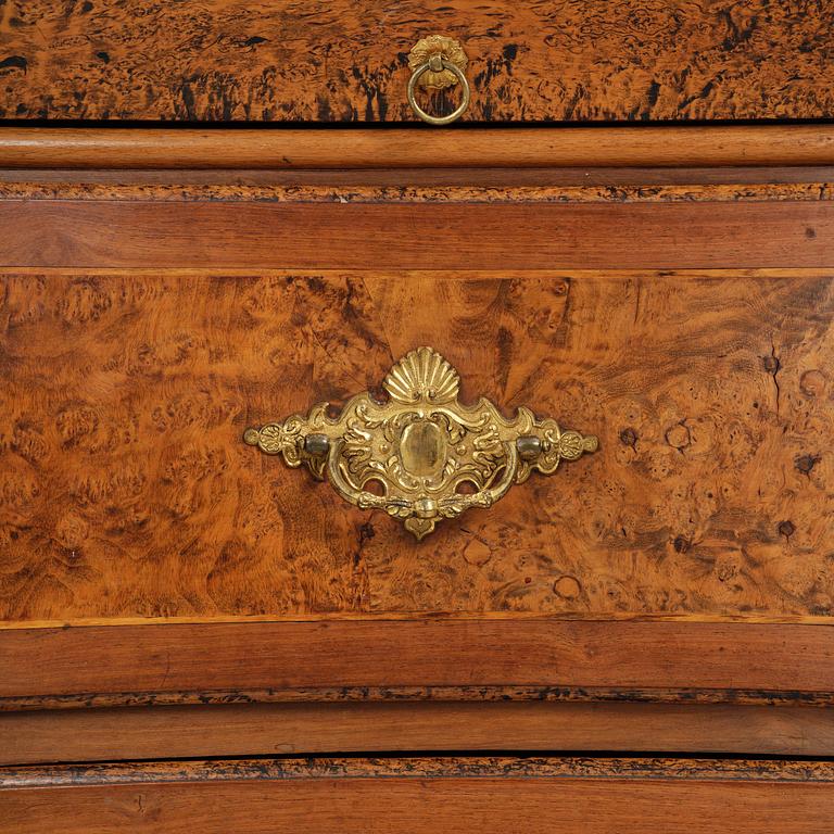 A Swedish late baroque burr-alder cabinet, first part 18th century.
