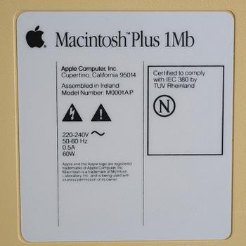 A Macintosh Plus 1Mb Apple Computer, 1986.
