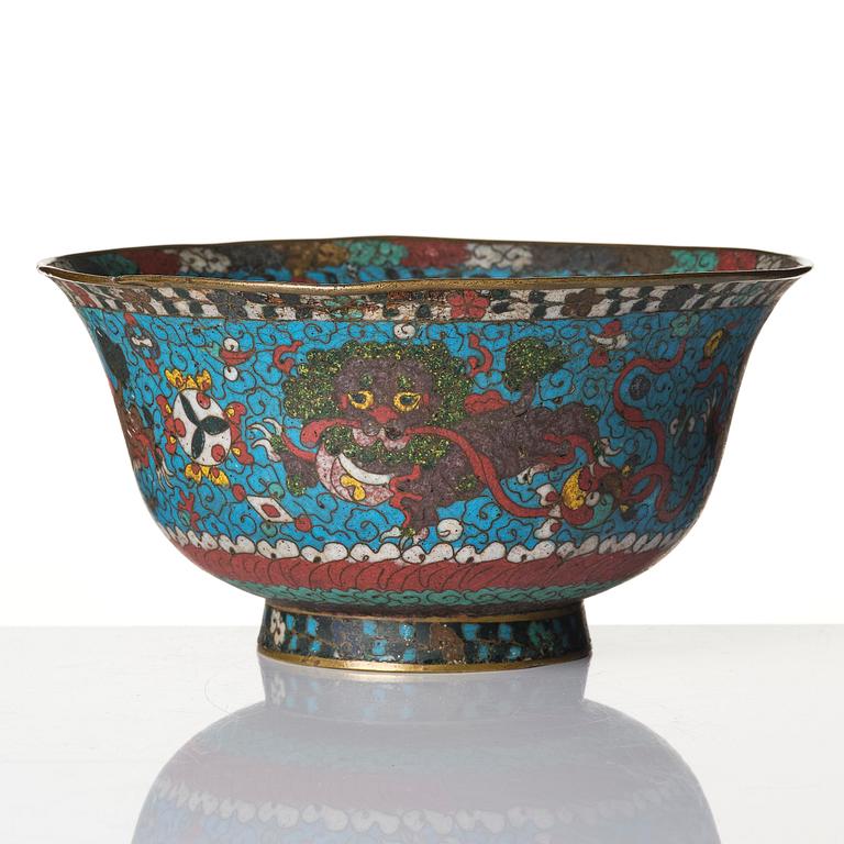 A cloisonne 'mythical beast' bowl, Ming dynasty (1368-1644).