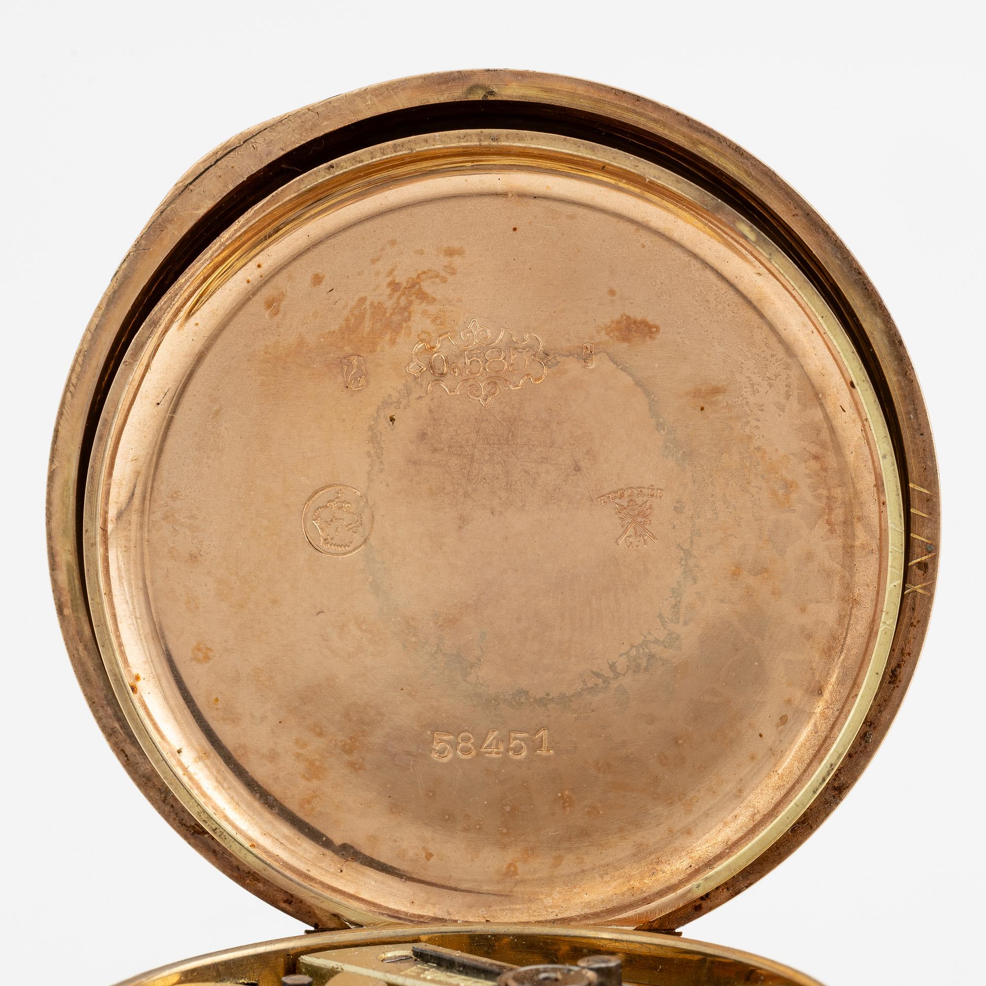 Fickur, 14K guld, savonett, 50 mm.