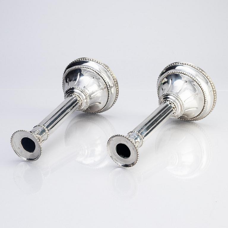 A pair of Swedish 18th century silver candlesticks, marks of Fredric Meyer, Karlshamn 1787.