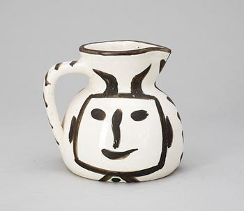 A Pablo Picasso 'Pichet tête carrée' faience pitcher, Madoura, vallauris, France 1953.