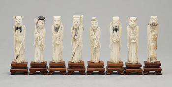 A set of eight ivory figures, China early 20th Century.