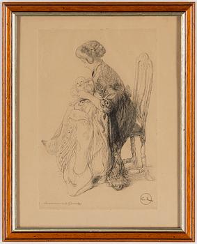 Carl Larsson, an etching. Signed in print.