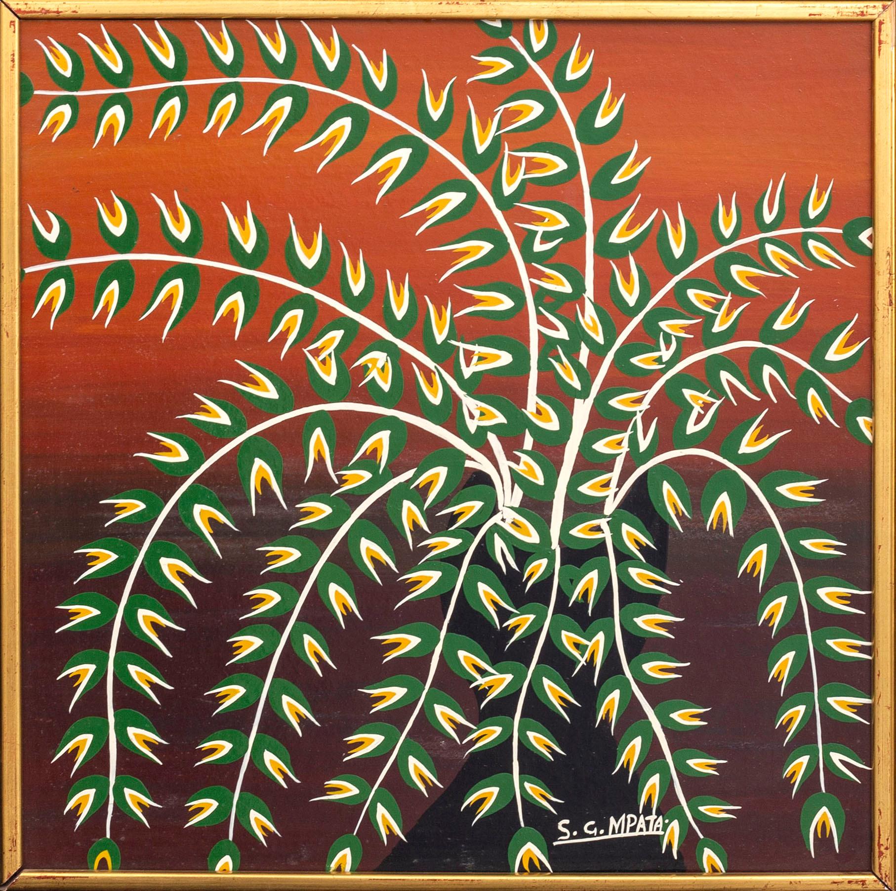 An 1970:s Seymond Mpata so called Tingatinga- painting, bicycle paint on masonite, signed.