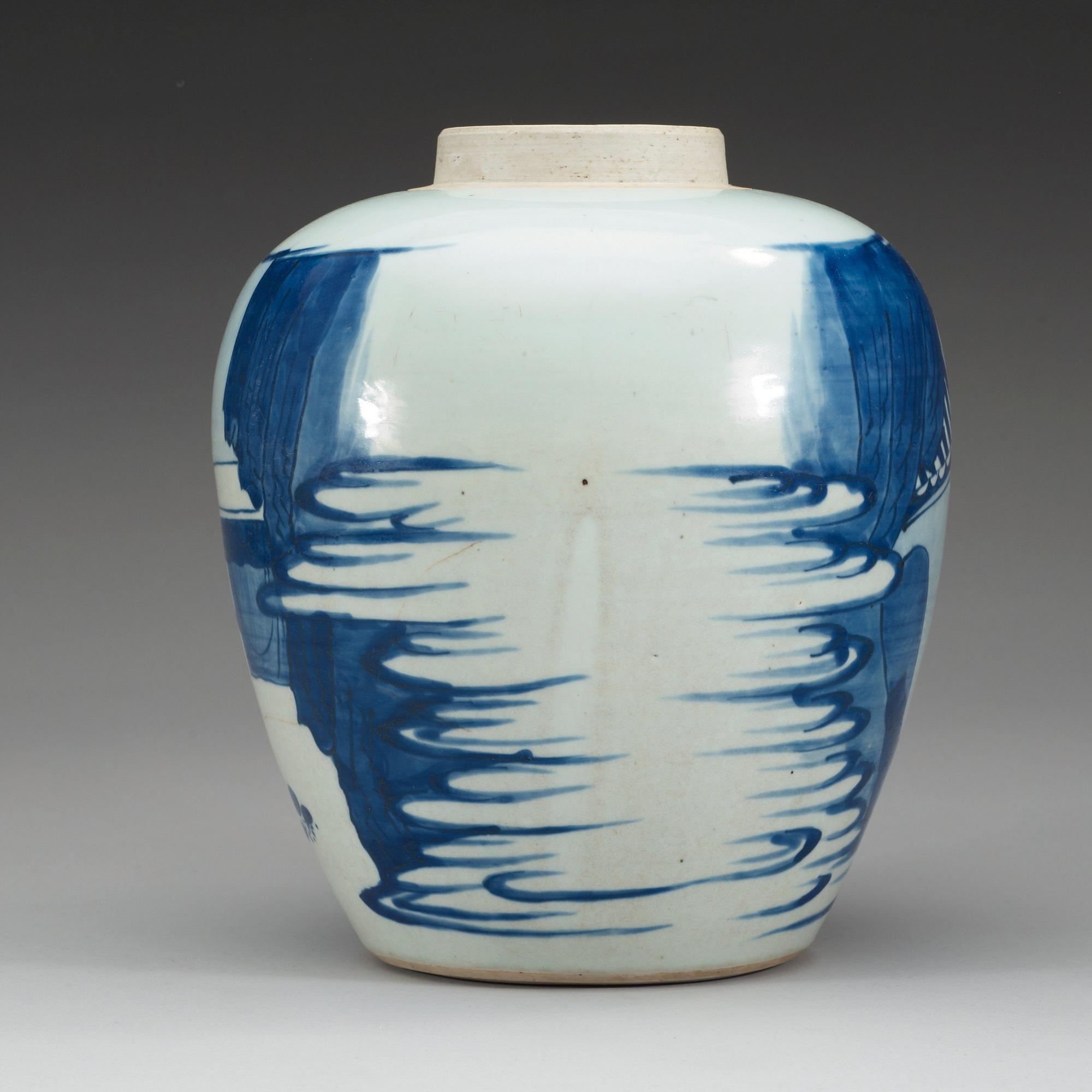 A blue and white Transitional jar, 17th Century.