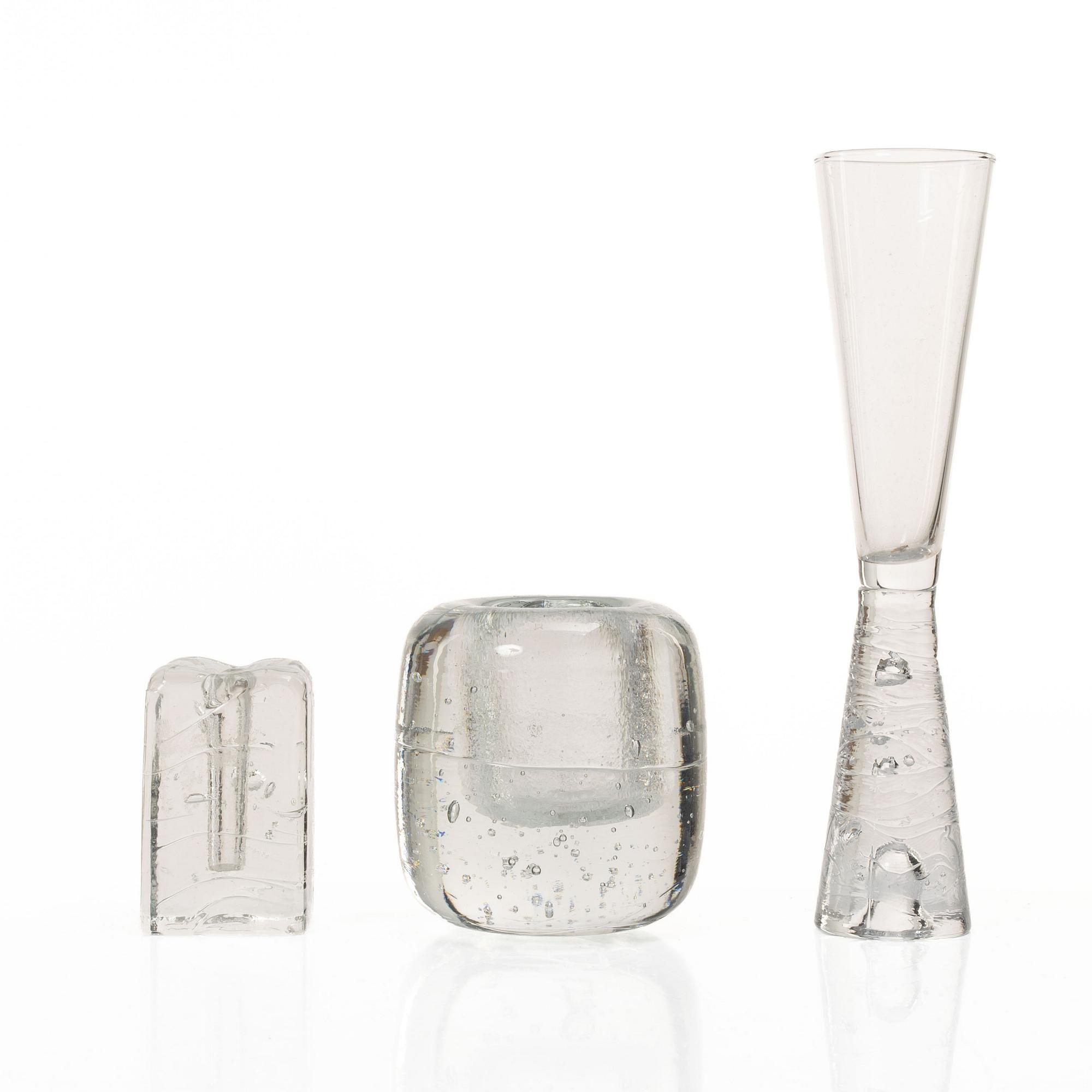 Timo Sarpaneva, Ljusstakar, 5 st, samt champagneglas, "Arkipelago", Iittala.
