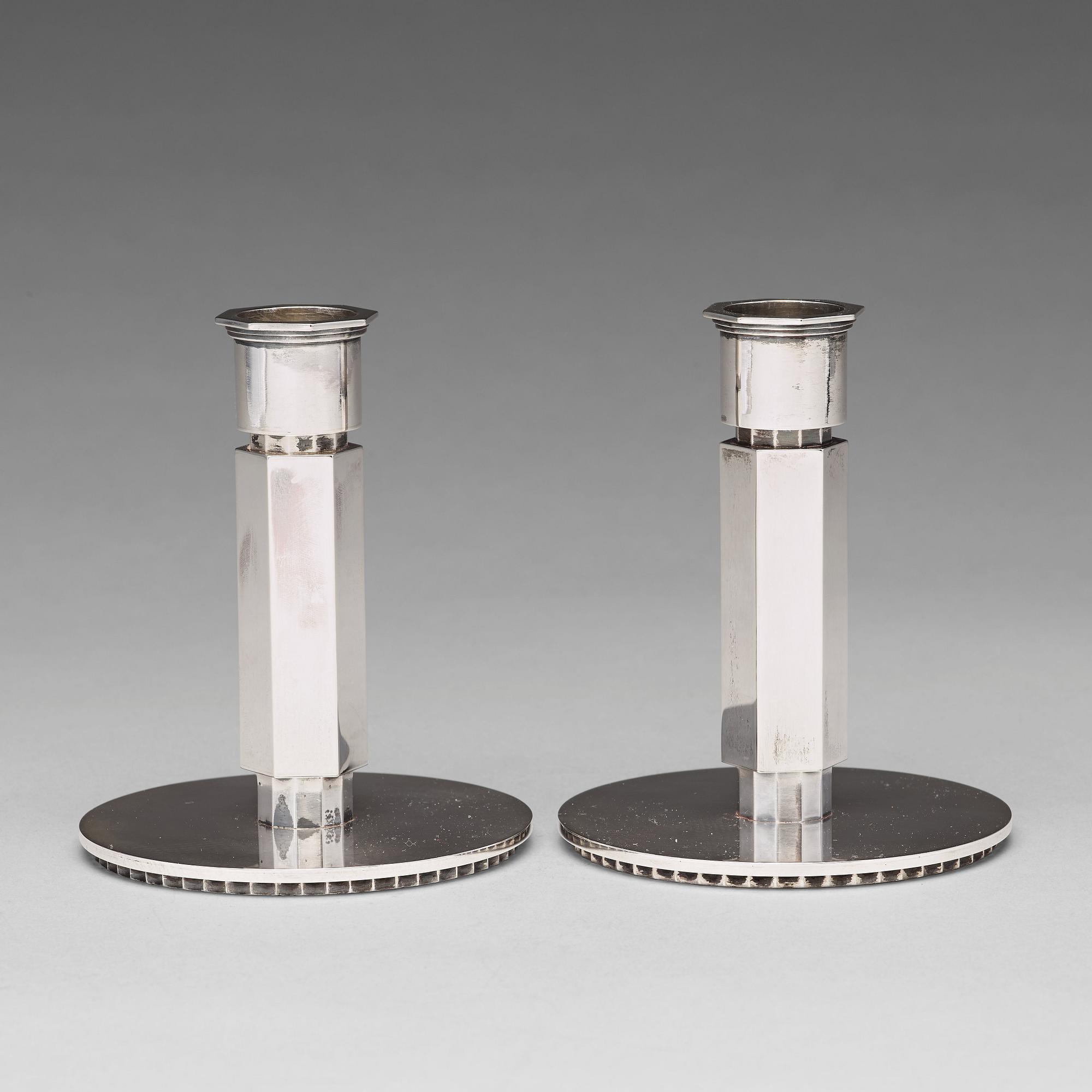 Wiwen Nilsson, ljusstakar, ett par, Lund 1948 och 1956, sterling.