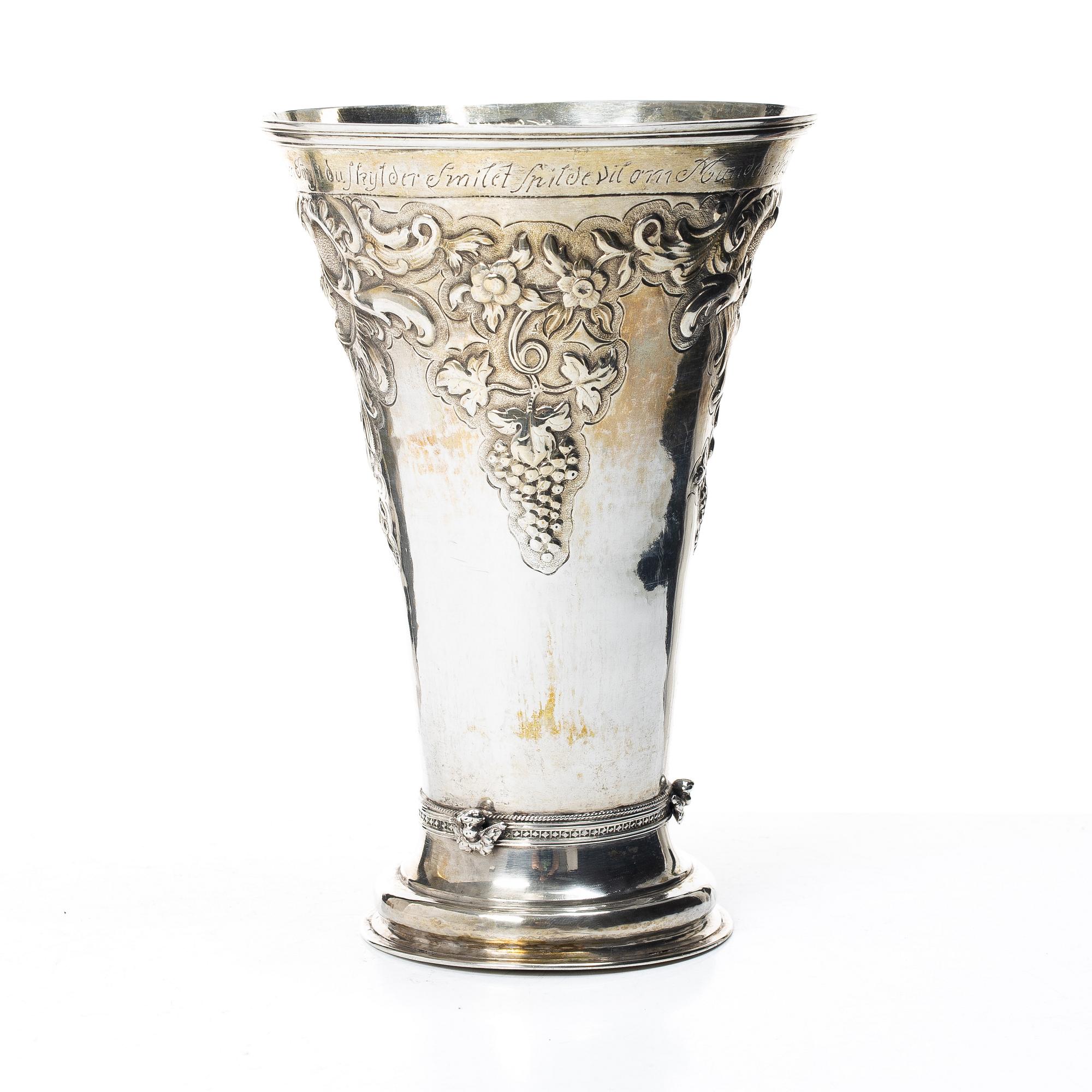 A Danish silver beaker, assay marks of both Peter Nicolai von Haven (1729–1749) and Frederik Fabritius (1787–1823).
