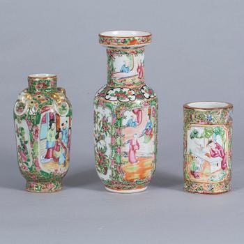 VASER, 3 st, porslin, Kanton, 1800-tal.