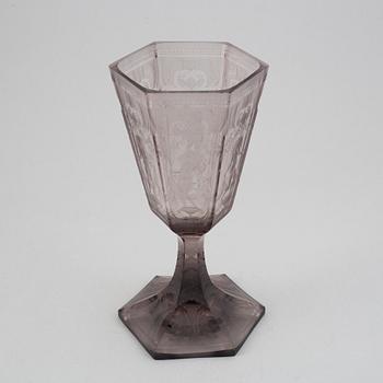 Simon Gate, an engraved glass goblet " Six Graces", Orrefors, Sweden 1925, model 154, engraved by Elis Rydh.