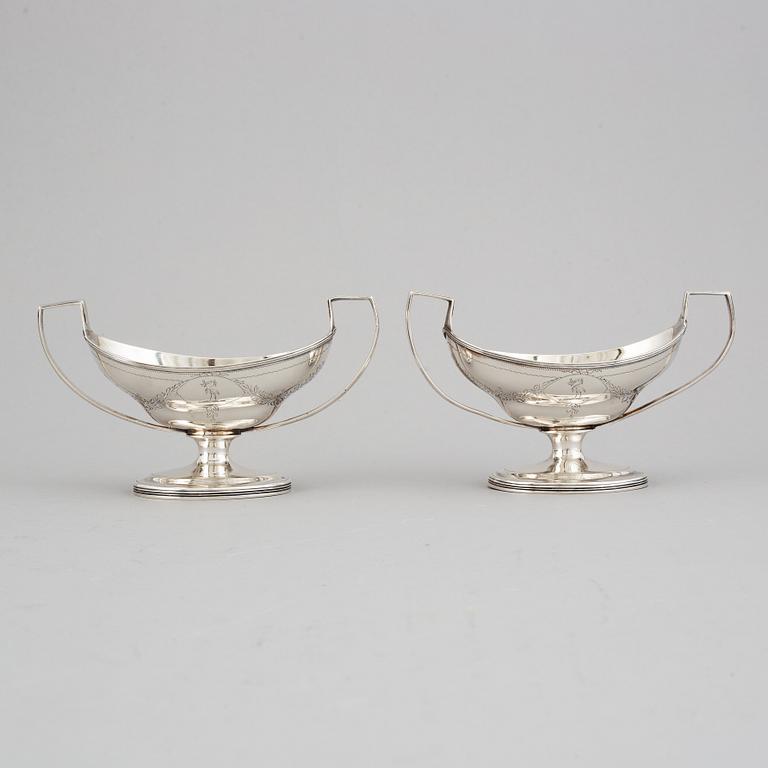 A pair of English 18th century silver salt-cellars, possibly Charles Chathery, London 1799.