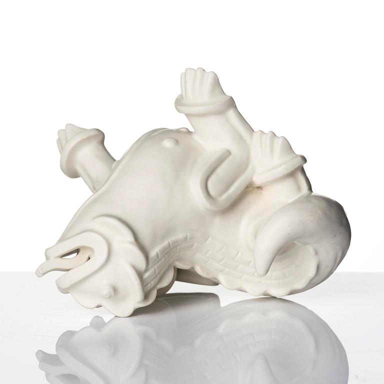 Wilhelm Kåge, a set of two stoneware sculptures of dragon puppies, Gustavsberg, Sweden 1940-50's.
