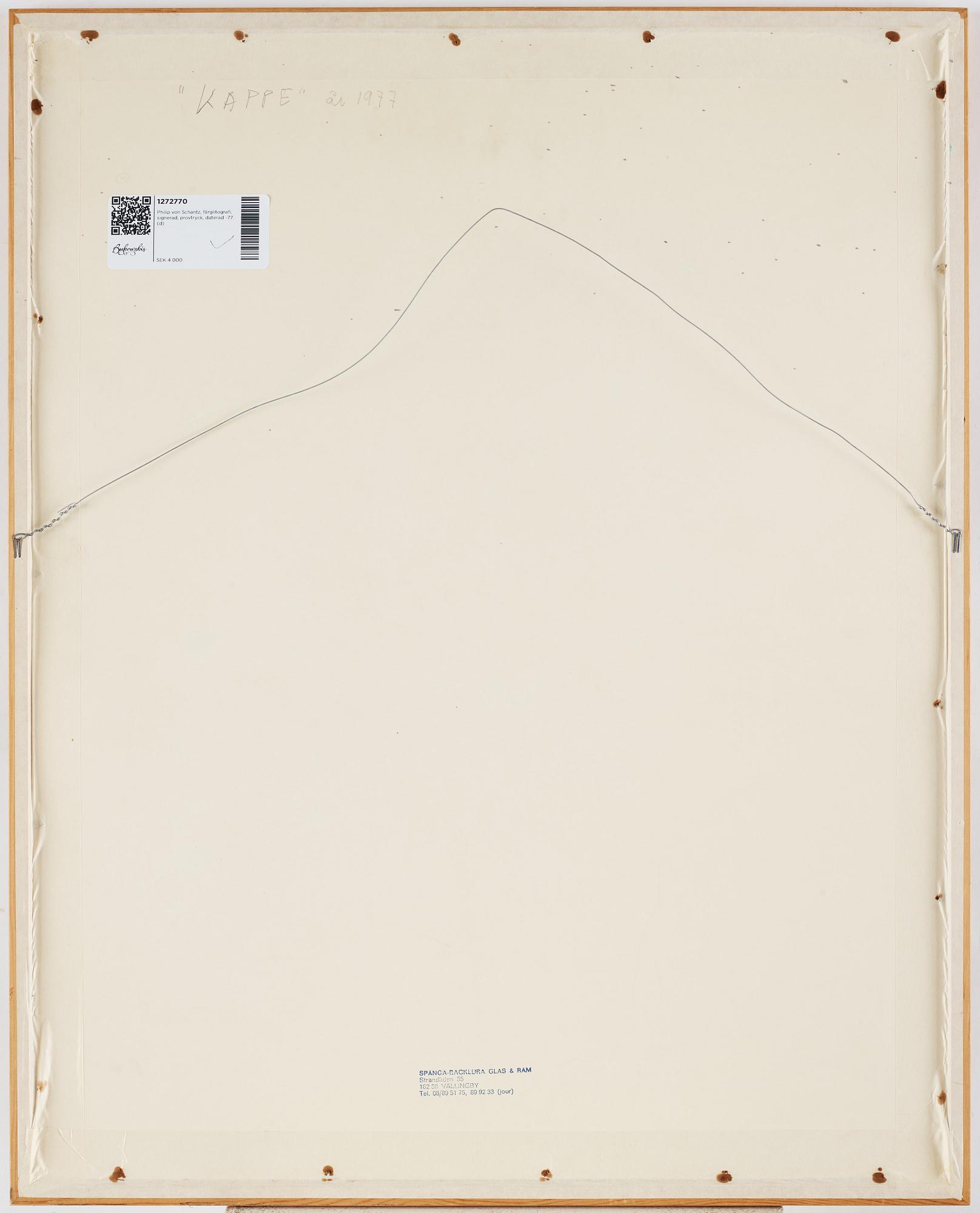 Philip von Schantz, lithograph in color, signed, trial proof, dated -77.