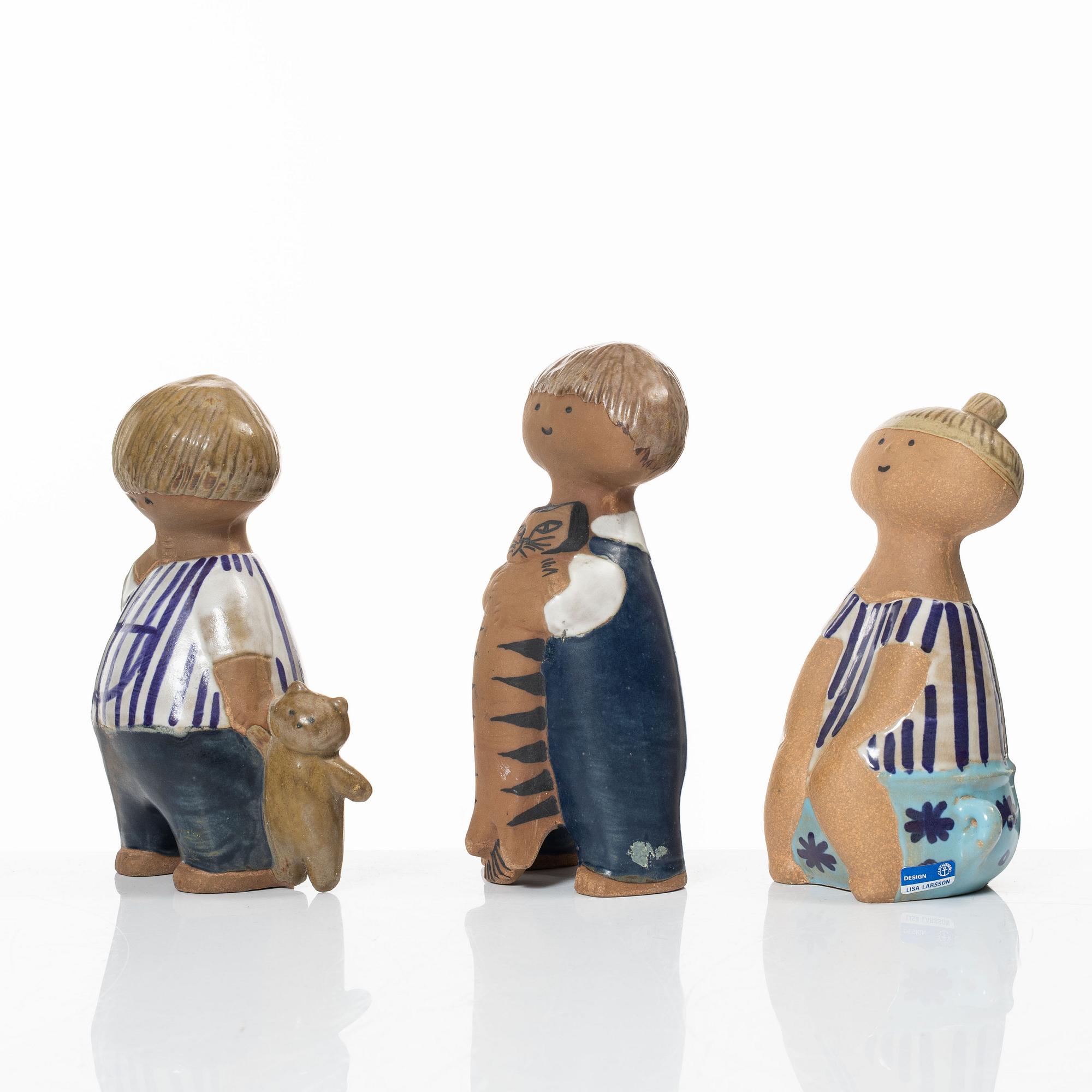 Lisa Larson, figuriner, 3 st, stengods, ur serien "Larsons ungar", Gustavsberg.