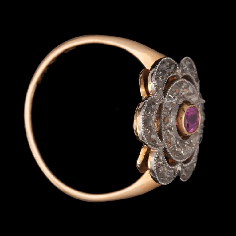 A ruby and rose-cut diamond ring. Made in Stockholm 1933.