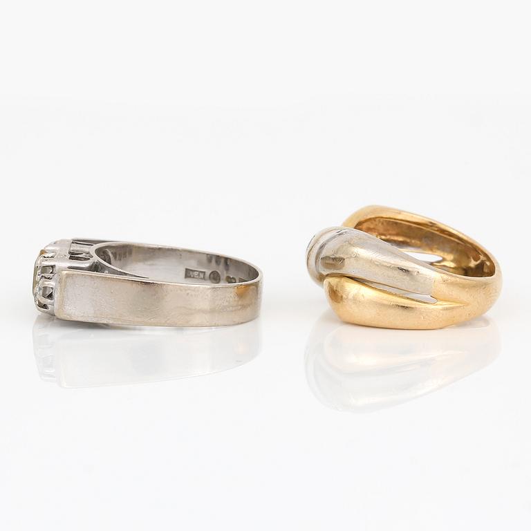 RINGAR, 2 st, 18K guld och briljantslipade diamanter. Total vikt ca 12,49 g.