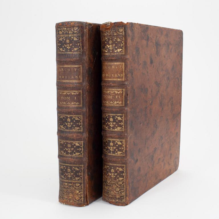 Architecture moderne (1764), med 154 graverade planscher, proveniens: Ivar Tengbom (2 vol).