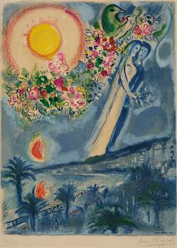 713. Marc Chagall, after, "Fiancés dans le ciel de Nice" from: Nice et la Côte d'Azur".