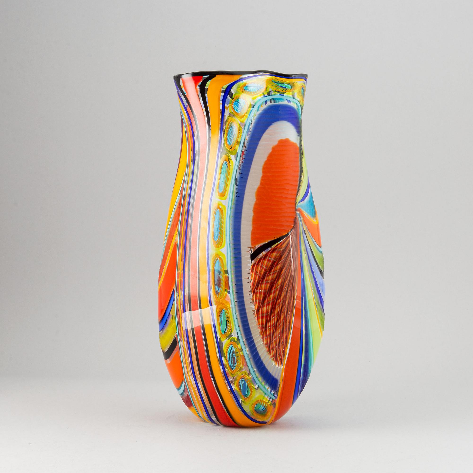 Schiavon, a multi coloured glass vase, "Arlecchino", Murano, Italy 2015, 1/1.