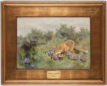 Bruno Liljefors, "Rävfamilj" (Fox family with prey).