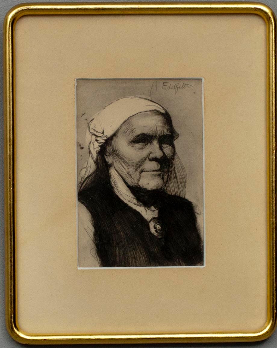 ALBERT EDELFELT, etsning, plåtsign.