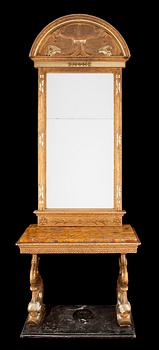 637. A Swedish Empire 19th century mirror and console table.