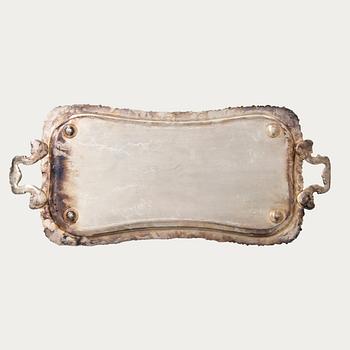 Tray in Rococo style, silver-plated, mid-20th century.