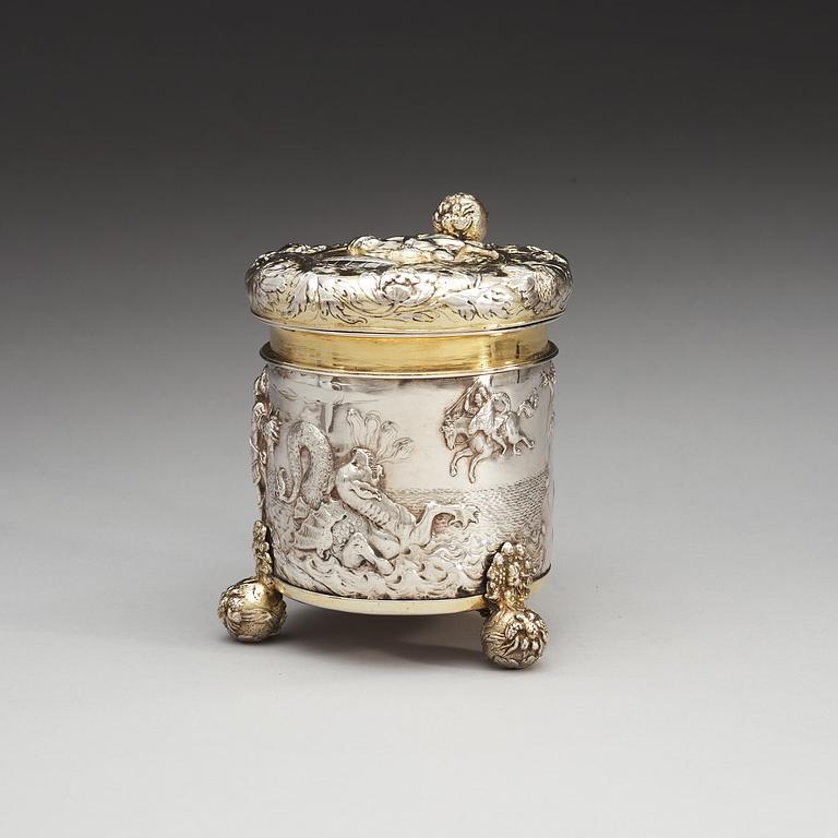 A Swedish 17th century parcel-gilt tankard, makers mark of Nicolaus Breuman, Stockholm (-1666-1676(1677-)).