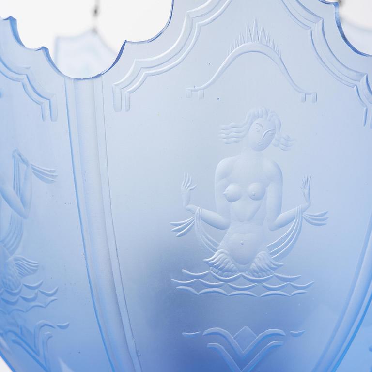 Edward Hald, a Swedish Grace ceiling lamp, Orrefors, 1920s.