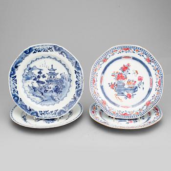 PARTI TALLRIKAR, 4 st. Porslin, Kina, 1700/1800-tal.