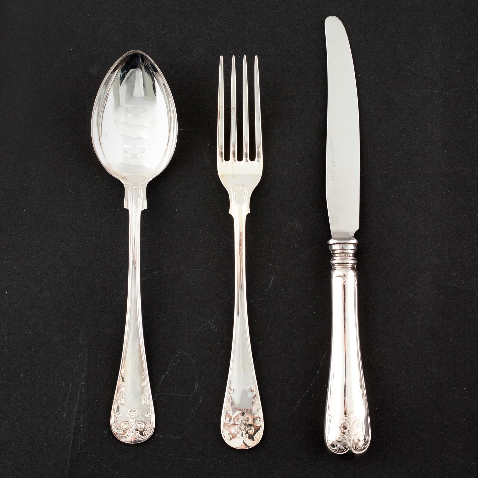 BESTICK, 36 delar, silver, "Gammal fransk", GAB, Eskilstuna, 1900-talets fjärde kvartal.