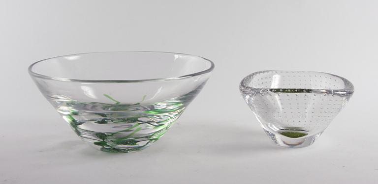 SKÅLAR, 2 st, glas, Vicke Lindstrand, Kosta, sign.