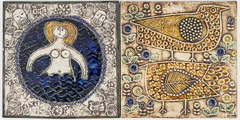Lisa Larson, wall reliefs, 2 pieces, stoneware, Gustavsberg.