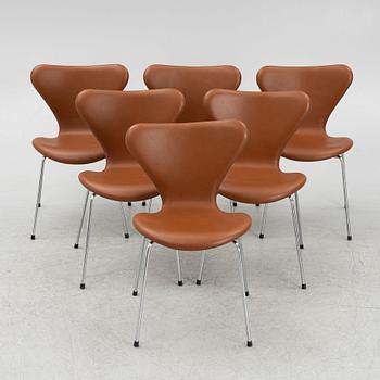 Arne Jacobsen, six "Series 7" chairs for Fritz Hansen, Denmark.